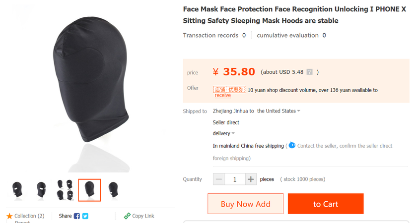 В Китае начали продавать маски для защиты лица владельцев iPhone X