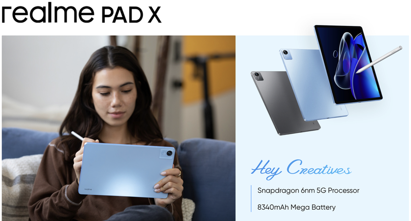 realme Pad X вышел за пределами Китая: планшет с 2K-дисплеем на 11 дюймов, 5G и чипом Snapdragon 695 по цене от $251