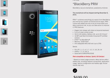 Стала известна окончательная стоимость и спецификации смартфона BlackBerry Priv