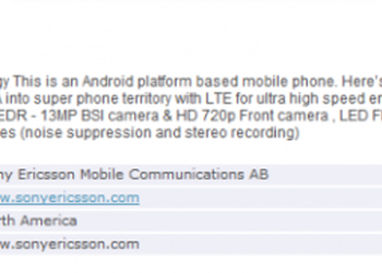 Всплыл 4.55-дюймовый смартфон Sony Ericsson LT28at с камерой на 13 МП и LTE-модулем