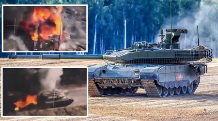 A Ukrainian FPV drone took off the turret with a precision hit and completely destroyed a Russian modernised T-90 "Breakthrough" tank