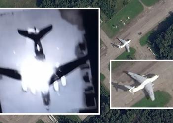 Опубликовано уникальное видео удара украинского беспилотника по военно-транспортному самолёту Ил-76 на территории россии