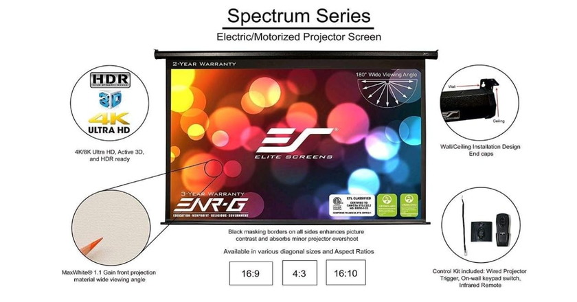 Elite Screens Electric Spectrum Ceiling best screen projector for 4k
