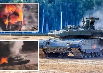 Украинский FPV-дрон точным попаданием оторвал башню и полностью уничтожил российский модернизированный танк Т-90 «Прорыв»