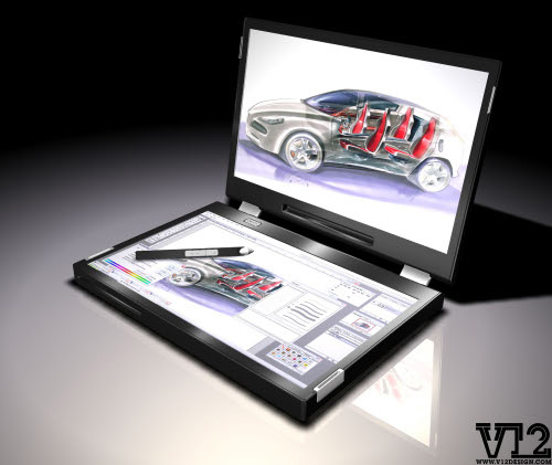 Мастерская внешнего вида V12 показывает концепт компьютера с 2-мя жидкокристаллическими экранами