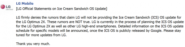 Смартфон LG Optimus 2X всё же получит обновление до Android 4.0