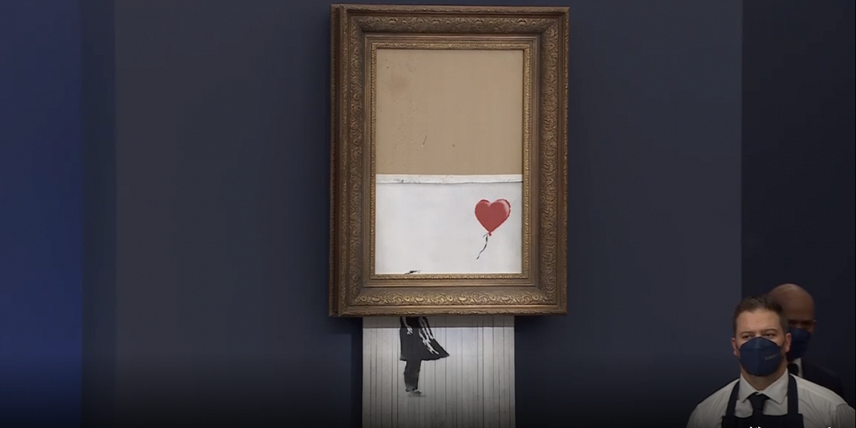 Partially destroyed painting by artist Banksy sold for £18.582m at Sotheby's