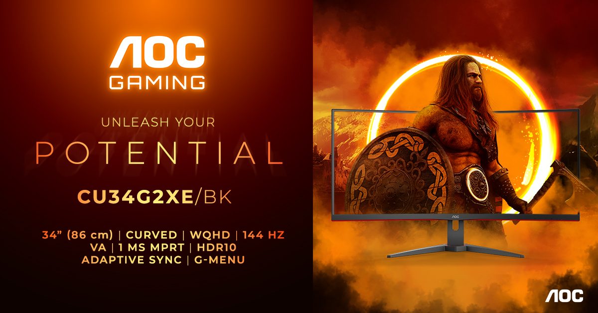 AOC Gaming CU34G2XE/BK - monitor da gioco curvo con frequenza di aggiornamento di 144Hz al prezzo di 299€.