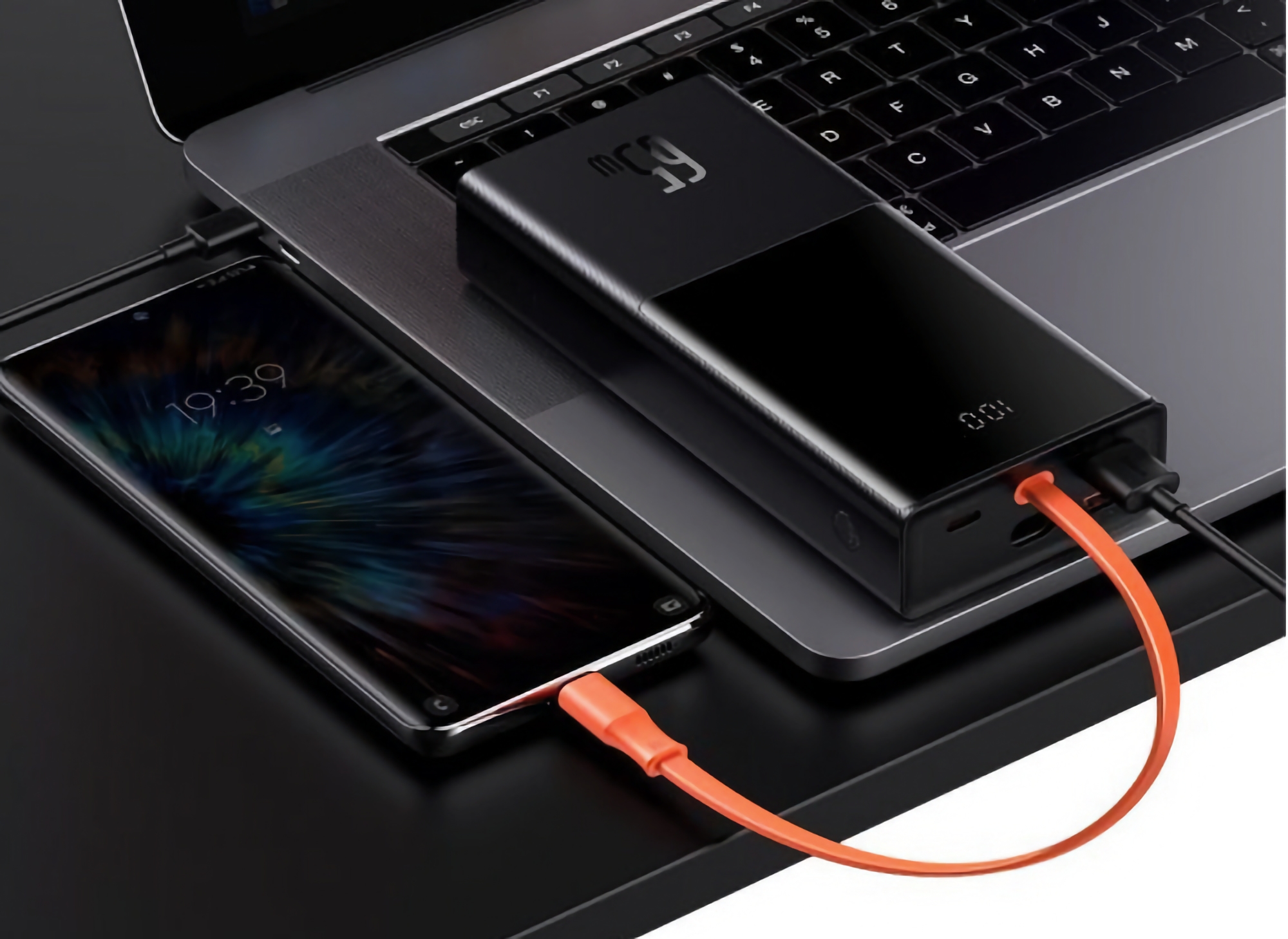 Pantalla digital Baseus Elf: batería de 20.000 mAh para iPhone, MacBook y iPad con cable USB-C incorporado, cargador de 65 vatios y pantalla por 55 €.