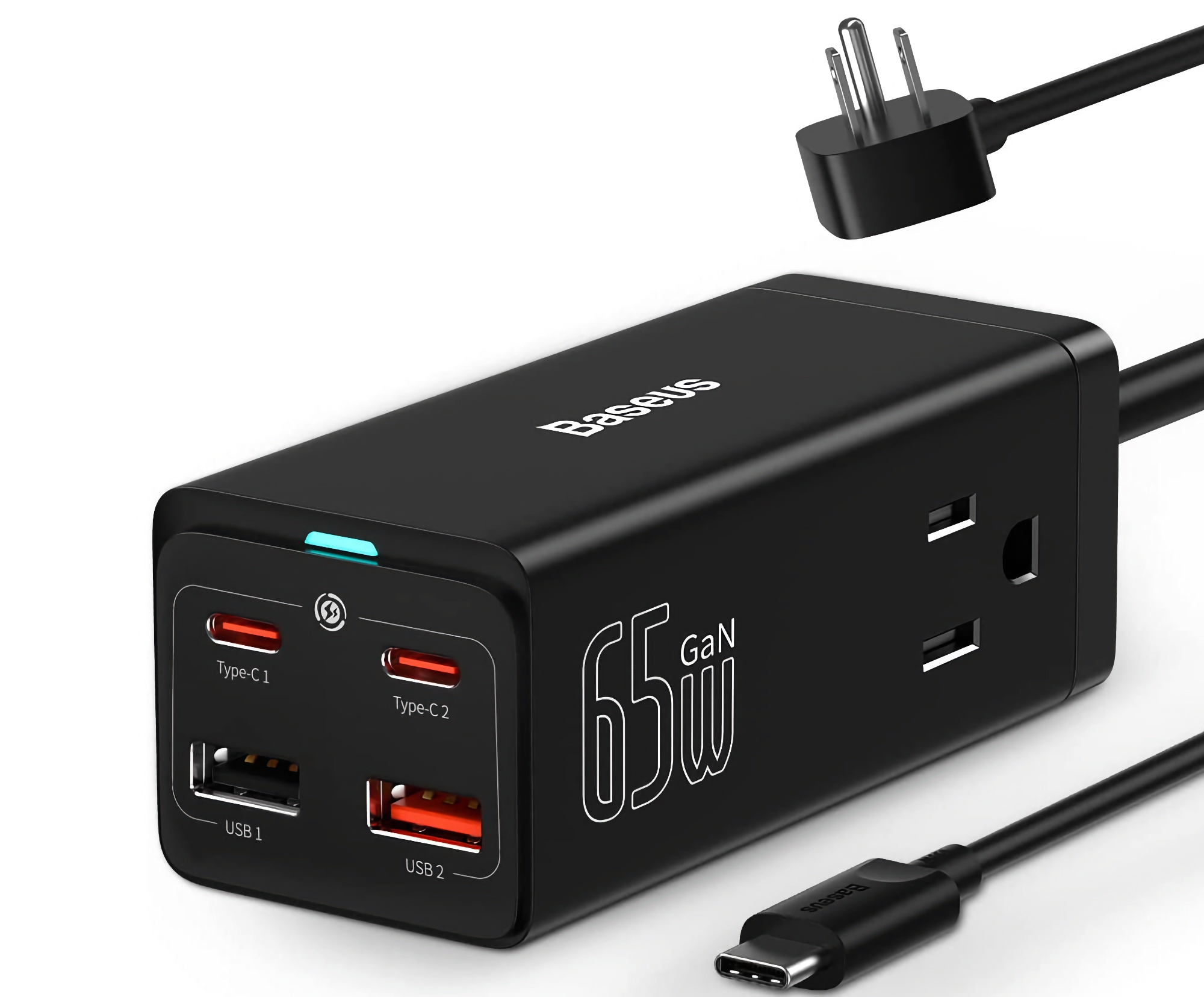 Baseus PowerCombo sur Amazon : Répartiteur avec quatre ports USB, deux prises de courant et jusqu'à 65 W de charge pour 47,99 $ (52 $ de réduction).