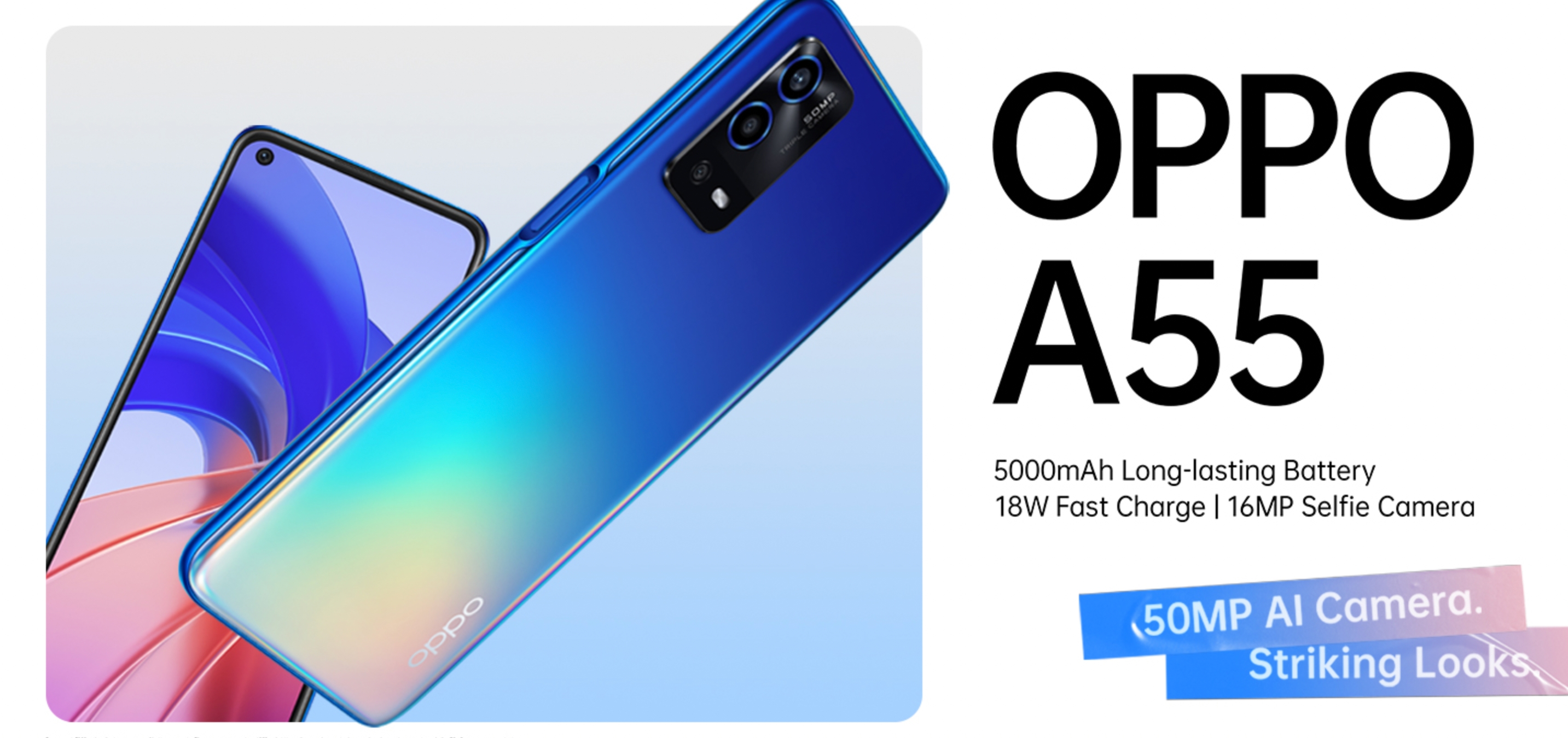 OPPO A55 4G: smartphone with MediaTek Helio G35 chip, IPX4, triple camera with 50 MP for $210