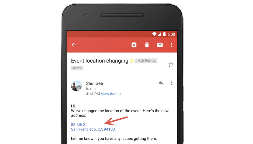 Теперь Gmail превращает адреса и номера телефонов в ссылки