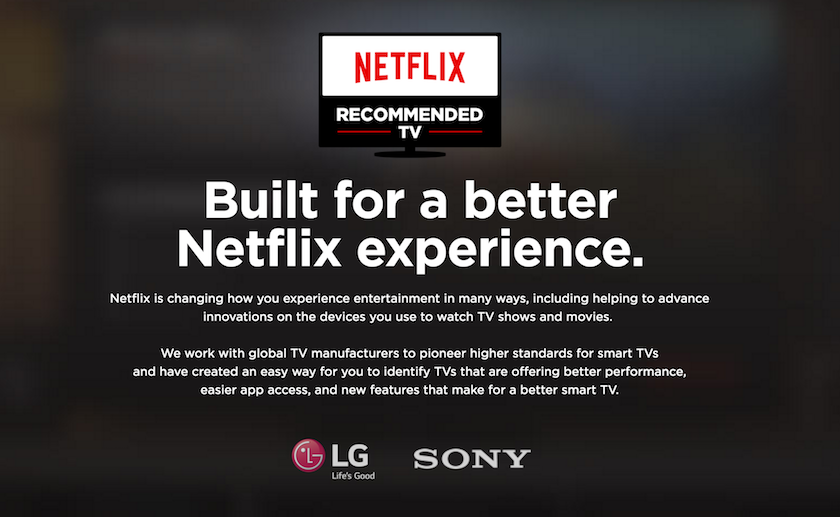 В 2016 году Netflix рекомендует телевизоры LG и Sony