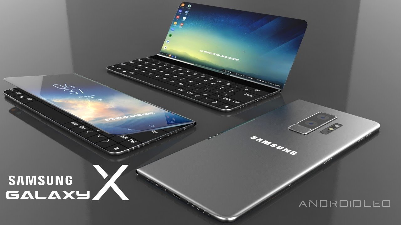 Videoconcept of folding smartphone Samsung Galaxy X: the device turns into a laptop