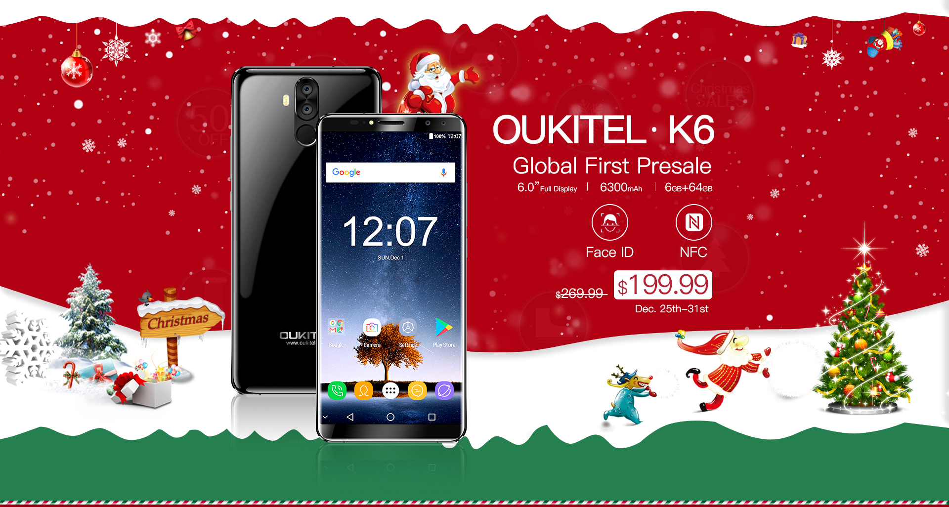 Рождественская акция с OUKITEL K6: 6 ГБ ОЗУ, батарея на 6300 мАч и цена $199,99