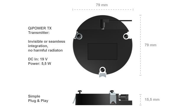 Концепт встраиваемой в мебель беспроводной индукционной зарядки QiPOWER TRX