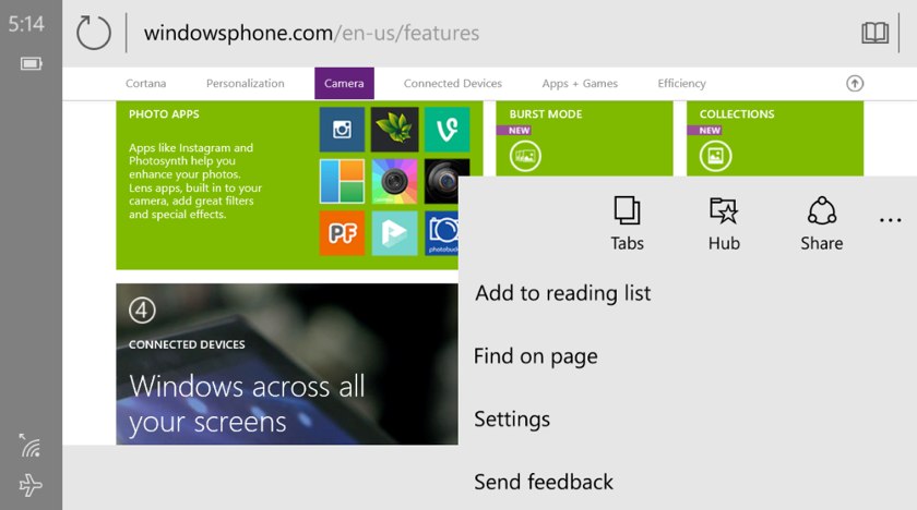Утечка: скриншоты браузера Spartan для мобильной Windows 10 -2