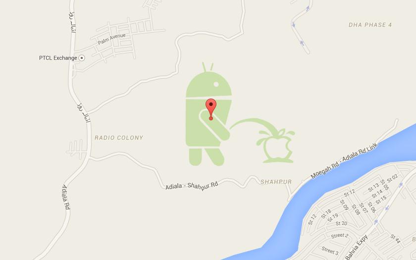 Android мочится на логотип Apple на гуглокартах