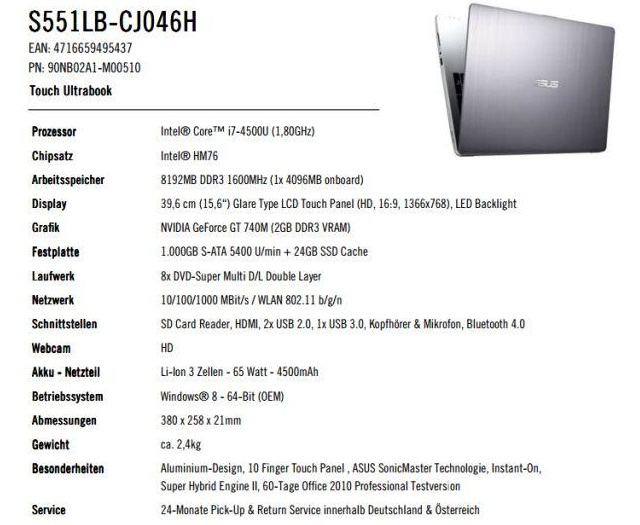 Ультрабук ASUS VivoBook V551 с 15.6-дюймовым дисплеем 1366x768 и процессором Intel Haswell-2