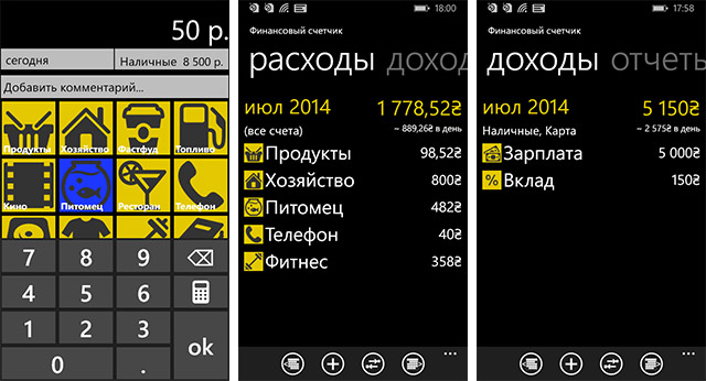 Приложения для Windows Phone: Финансовый счетчик-6
