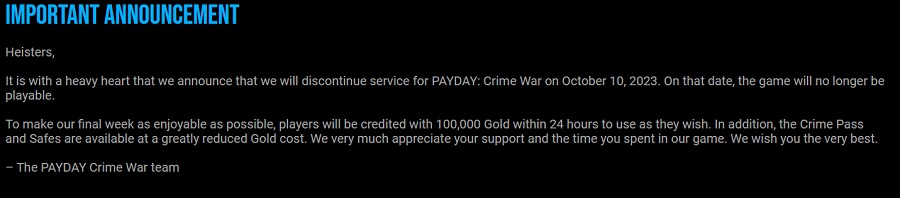 Overvallen stoppen: over een paar dagen houdt de mobiele game Payday: Crime War ophouden te bestaan. De ontwikkelaars kondigden de onverwachte beslissing aan-2