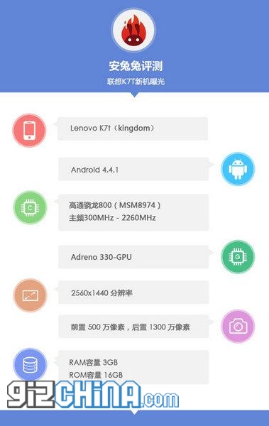 Смартфон Lenovo K7T “Kingdom” с Quad HD дисплеем засветился в тестах AnTuTu-2