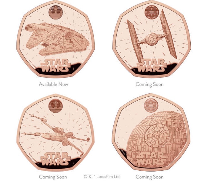 La Zecca del Regno Unito ha pubblicato una collezione numismatica con tre iconiche astronavi e la Morte Nera di Star Wars.-3