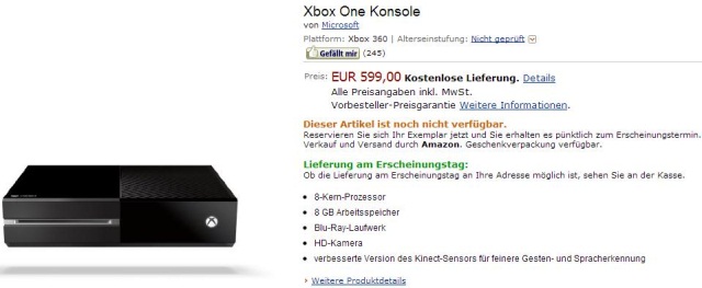 Интернет-магазины уже начали принимать предзаказы на консоль Xbox One по цене от 470 евро-2