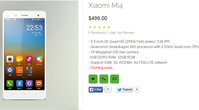 Характеристики и фотографии смартфона Xiaomi Mi4 попали в сеть раньше анонса