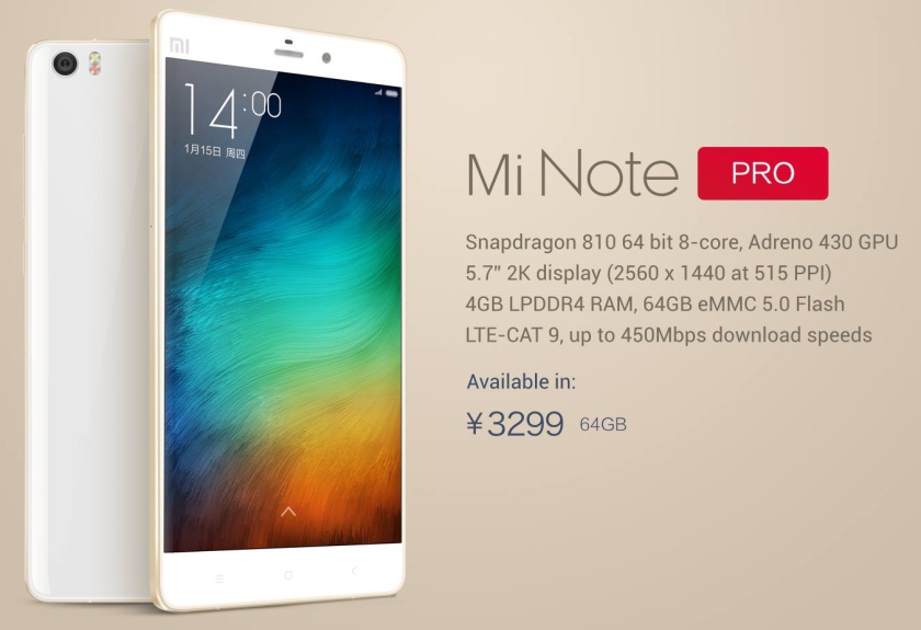 Xiaomi представила два мощных 5.7-дюймовых фаблета Mi Note и Mi Note Pro-4