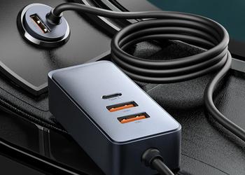 Baseus car charger with extender, 4 ports and 120W power for $20