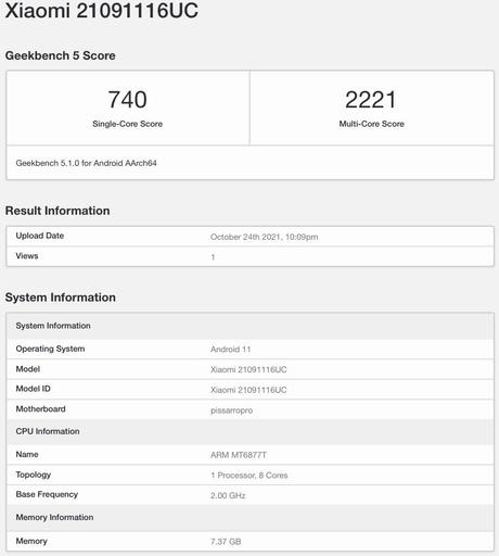 redmi note 11 pro geekbench 5