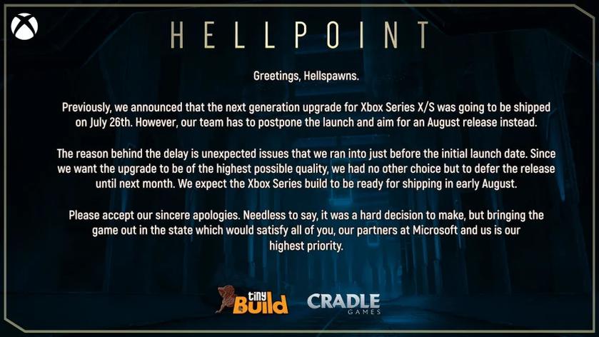 Hellpoint для Xbox Series снова перенесли