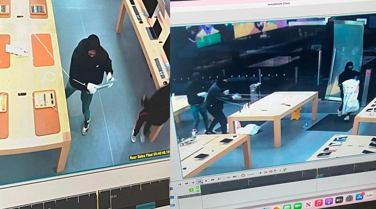 The robbers stole $100,000 worth of equipment from the Apple Store and simply threw most of the gadgets away