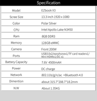 NEW Jumper EZbook X3 Premium Notebook IPS Display Thin Metal Body Laptop Intel N3450 8GB 128GB eMMC 2.4G/5G WiFi Win10