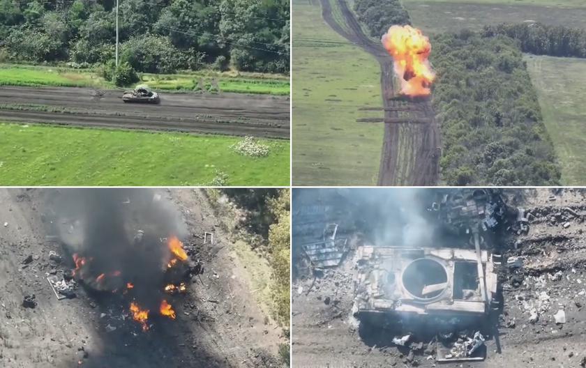 Украинский FPV-дрон эффектно уничтожил российский танк Т-80БВ благодаря детонации боекомплекта