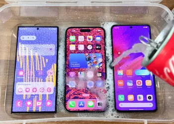 Испытание льдом: флагманы Samsung Galaxy S23 Ultra, iPhone 14 Pro Max и Xiaomi 13 Ultra залили газировкой и заморозили (видео)