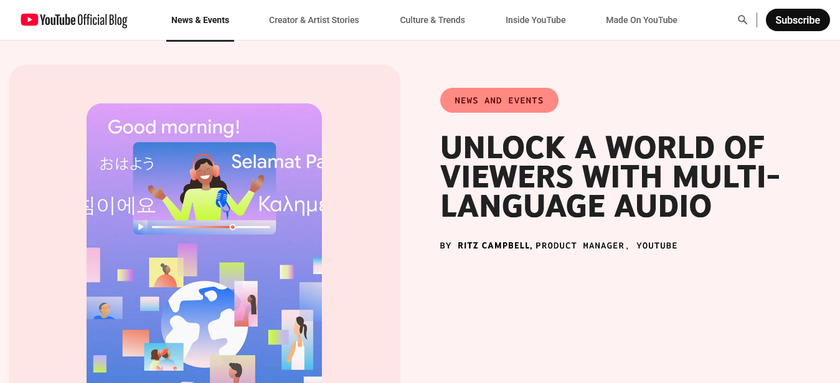 Youtube открывает функцию дубляжа видео для всех создателей