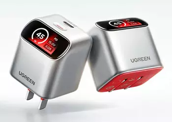 45 Вт, совместимость с Apple и эмодзи (зачем-то) — Ugreen выпустила недорогой зарядный GaN-адаптер со складной вилкой и со встроенным экраном