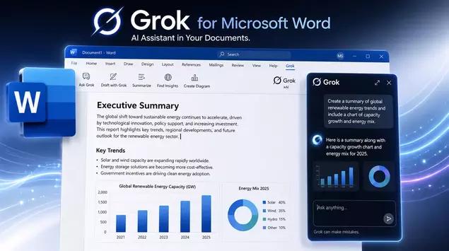 Grok is now built into Word, ...