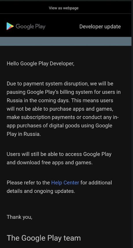 Google suspends Play Store app purchases and subscriptions in Russia