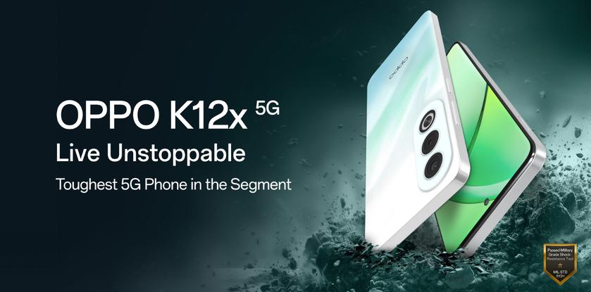 OPPO K12x 5G с экраном на 120 Гц, чипом MediaTek Dimensity 6300 и защитой MIL-STD-810H/IP54 дебютировал за пределами Китае 