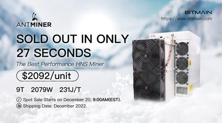 All ASIC Antminer HS3 ASICs worth $2092 for Handshake cryptocurrency mining sold out in 27 seconds