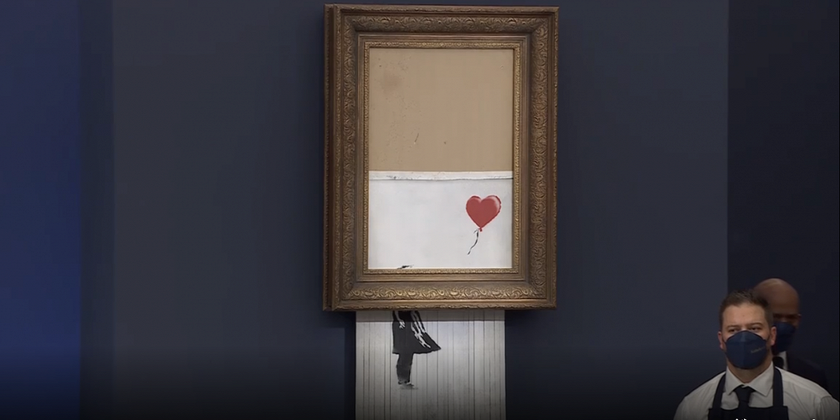 Częściowo zniszczony obraz artysty Banksy'ego sprzedany za 18,582 mln funtów na aukcji Sotheby's