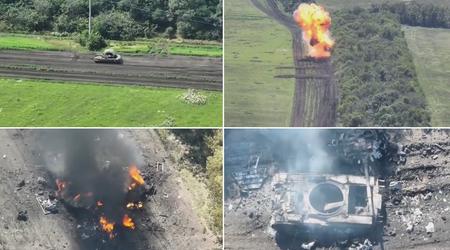 Un dron FPV ucraniano destruye un tanque ruso T-80BV por detonación de munición