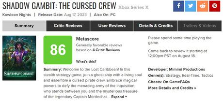 Shadow Gambit: The Cursed Crew - Metacritic