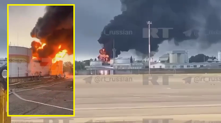 un avión no tripulado de ataque desconocido alcanzó un depósito de petróleo en rusia - un tanque con 1.200 toneladas de combustible diesel fue destruido.