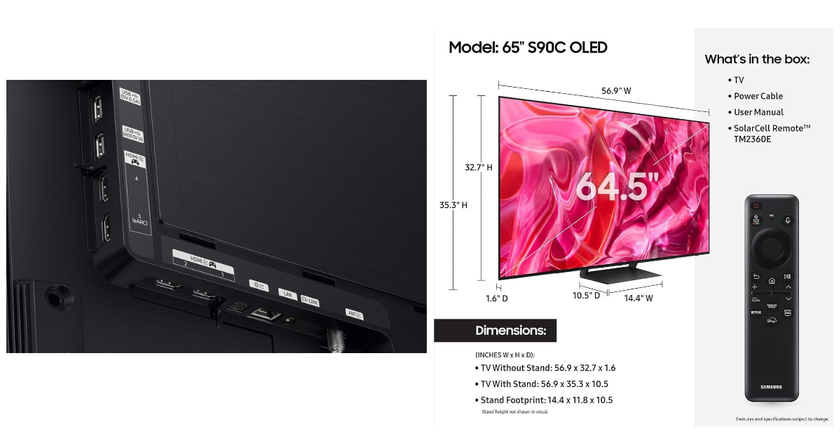 SAMSUNG 65" 4K Class OLED S90C meilleur tv 4k pour le jeu
