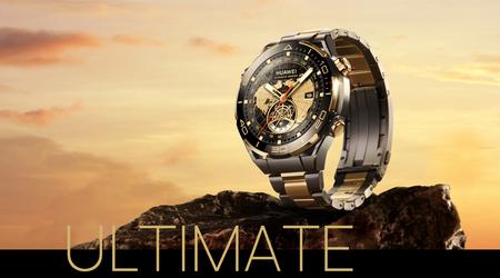 Die Huawei Watch Ultimate Gold Edition mit goldenen Gehäuseelementen, Saphirglas und Titanarmband ist in Europa für 2.999 Euro erhältlich