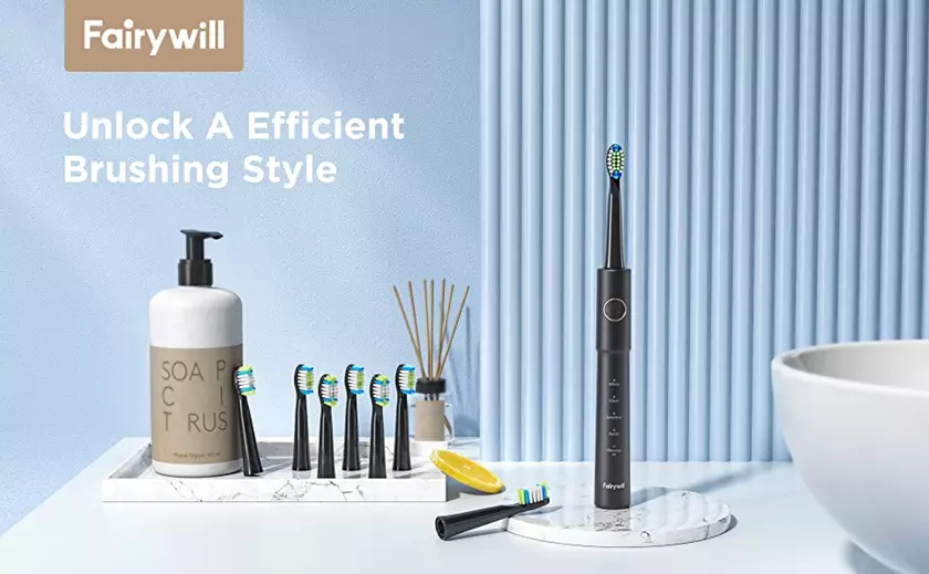 Fairywill Sonic Electric Toothbrush E11: электрощётка с быстрой зарядкой, защитой IPX7 и 8-ю сменными насадками в комплекте за $16